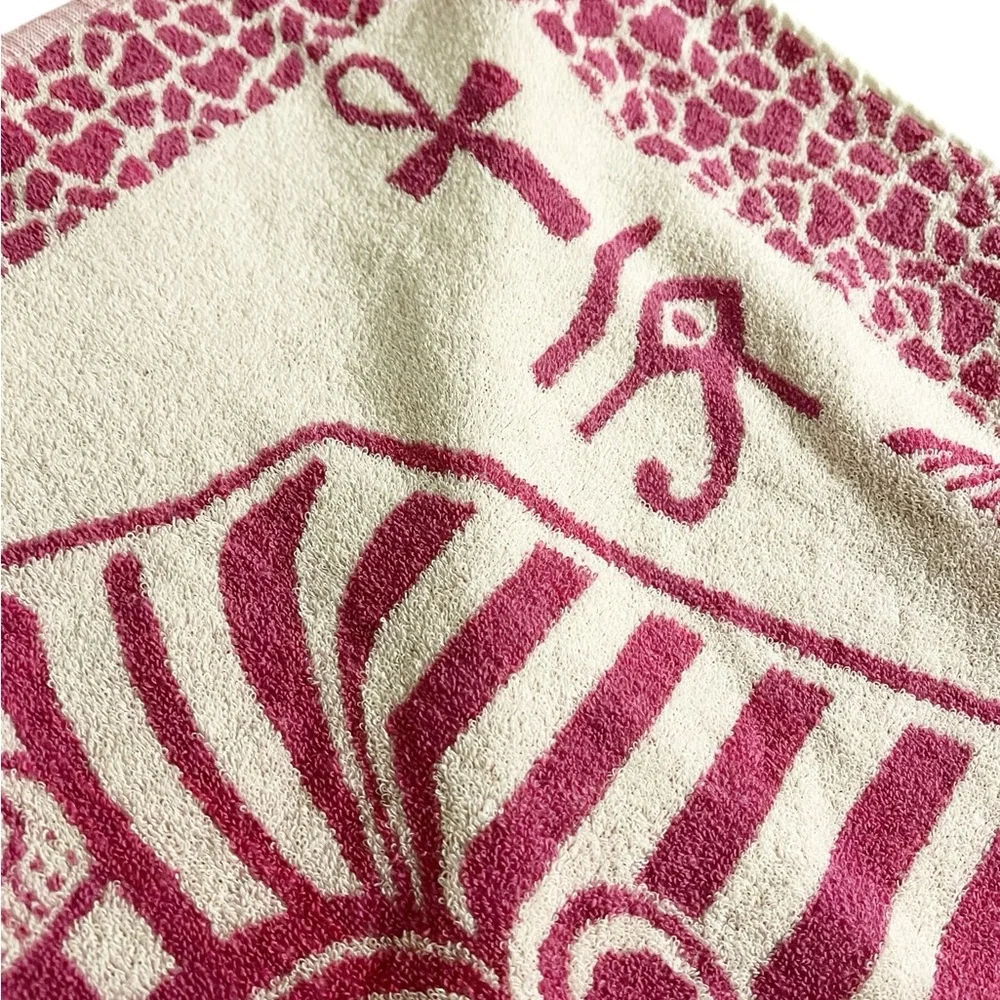 Vintage King Tut Egyptian Beach Towel Pink White Ankh Eye of Ra